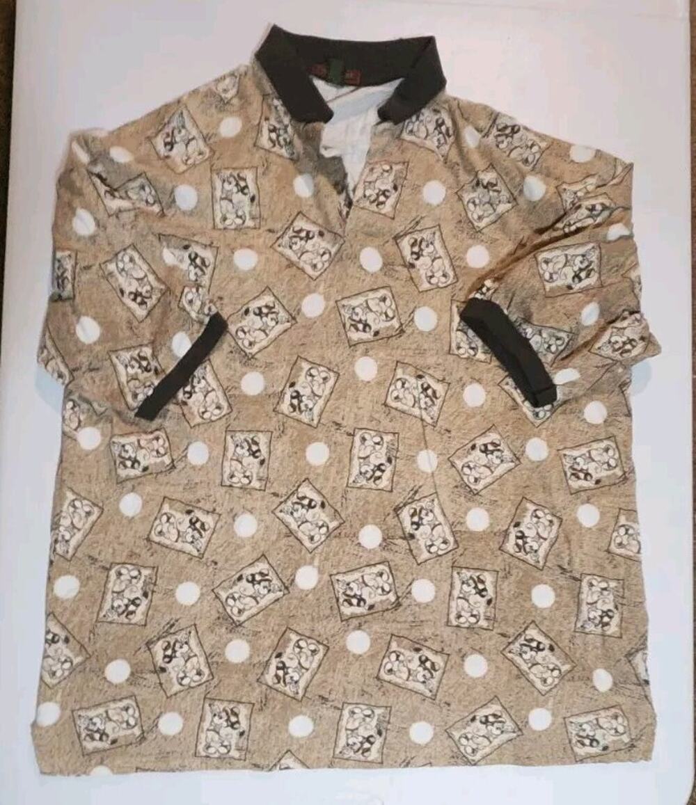 Vtg Mens Polo Shirt Brown Mickey Mouse Disney Made In Usa Xl Cross Creek Golf